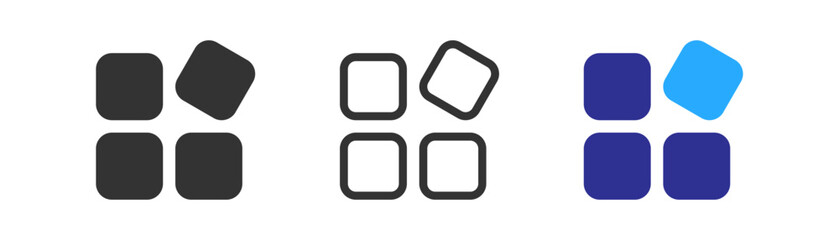 Menu square navigation icon. List, more symbol. Mobile app button, ui sign. Outline, flat, and colored style. Flat design.