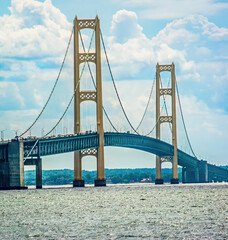 Mackinac Bridge close-up from St.Ignace Michigan shoreline park