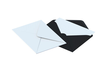 White and black envelopes isolated on white background. 3d render