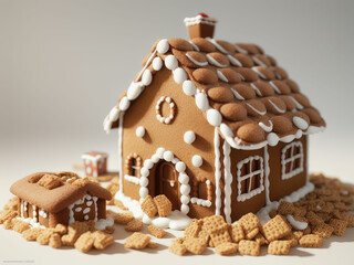 Christmas house made from ginger cookies. Generative AI