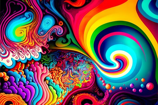 Abstract trendy vivid psychedelic fluorescent swirl rainbow background