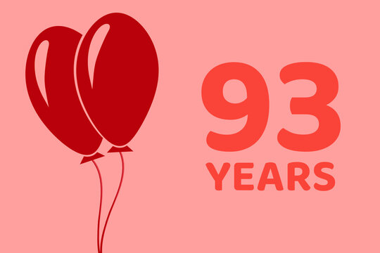 93 years logo. Illustration for celebration anniversary. Concept 93 Birthday. ninety-three years. Balls on pink background. Inscription 93 symbolizes birthday celebrations. ninety-three anniversary