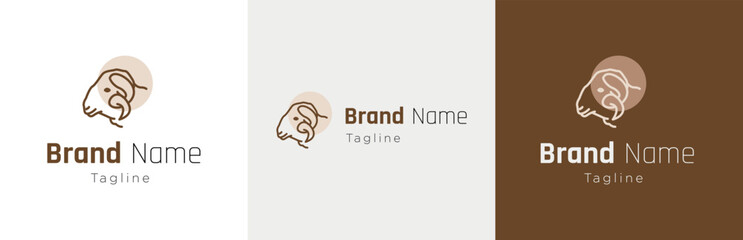 Merino sheep logo design set, wool farm logotype symbol, yarn products emblem concept, merinos goat head editable commercial illustration, knitting store branding, brand identity isolated