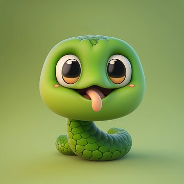 Cute 3D Green Snake Cartoon Character