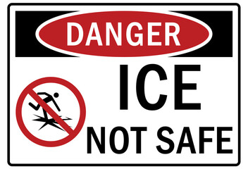 Ice warning sign and labels ice not safe