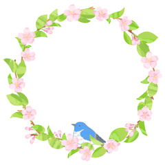 桜と青い鳥のフレーム背景素材