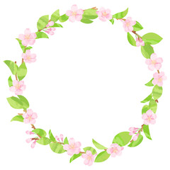 Obraz na płótnie Canvas 桜の新芽と花のリースフレームイラスト素材