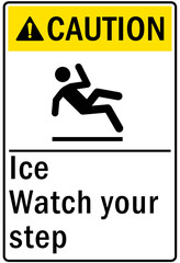 Ice warning sign and labels ice watch your step