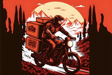 Obraz premium Delivery biker on the route to a destination. Generative AI.