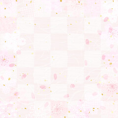 いろいろな模様の桜をあしらった和紙風背景イラスト