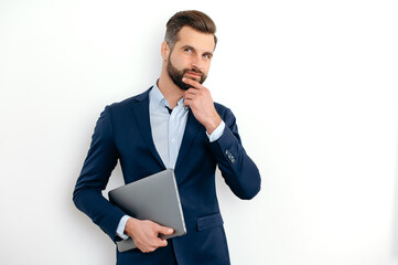 Successful confident caucasian businessman in a suit, seo, executive, broker, financial adviser,...