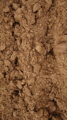 Closeup of macro view of red dirt or mud of pile soil from agriculture land. Soil Background.
