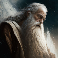 Portrait of Moses, illustration created with Generative AI technology