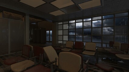 3d-illustration of an empty and scary airport