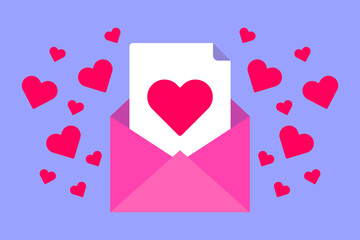 Valentine's Day concept. Paper envelope with a letter, declaration of love. Vector flat illustration.