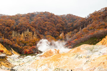 北海道 登別 紅葉の地獄谷