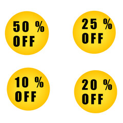 Shopping Yellow discount sale label png download set of 4 labels discount 10% off , 20 % off, 25% off , 50% off png images 