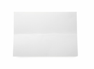 Blank paper sheet with crease isolated on white, top view