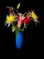 Blue Flower Vase On Black Background