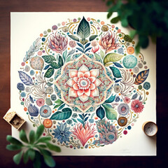 Vibrant Boho-Chic Mandala Poster with Paisleys, Florals, and Geometric Shapes 