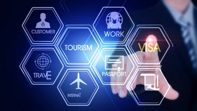 Visa Hexagonal Touch Screen Concept Hexagonal virtual Touch Screen Concept with man touching screen with finger and light streak