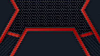 Abstract black and red polygon with red glow lines on dark steel mesh background with free space for design. modern technology innovation concept background © Nob