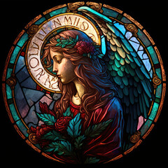 Angel stained glass window in church