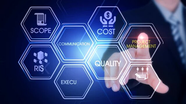 Project_management Hexagonal Touch Screen Concept Hexagonal virtual Touch Screen Concept with man touching screen with finger and light streak