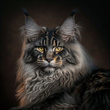 fluffy mainecoon cat illustration made with generative ai