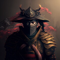Samourai in golden armor. Generative AI