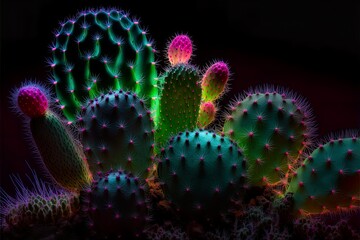 Glow in the Dark Cacti: Vibrant Cacti in the Night Generative AI