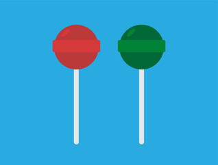 Lollipop icon. Vector sweet kid set, sugar lollipop concept isolated on blue background