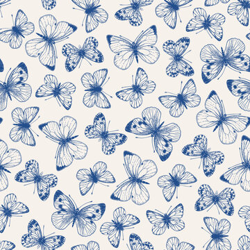 Seamless pattern with butterflies. Blue.
