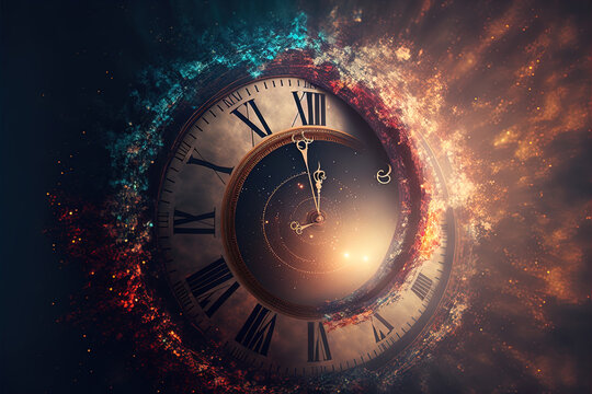 Vibrant Zodiac Clock - Old Vintage Clock Face with Roman Numerals and Brightly Colored Astrological Symbols