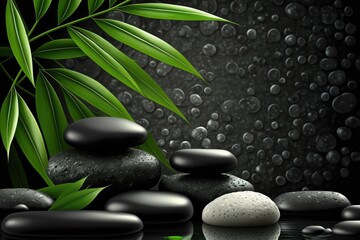 Spa background with stones and bamboo, Generative AI