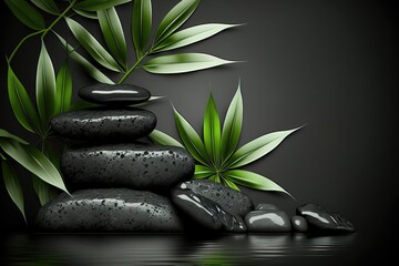 Fototapeta na wymiar Spa background with stones and bamboo, Generative AI