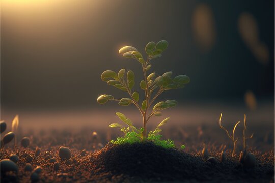 developing plant, New life idea. fresh, seed, image with a modern agricultural theme. Generative AI 