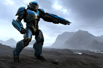 Naklejka premium Futuristic Sci-fi Jaeger in Desolate land HD 8