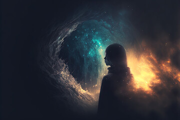 Intimate moment under a cosmic canvas: earth, moon, and stars