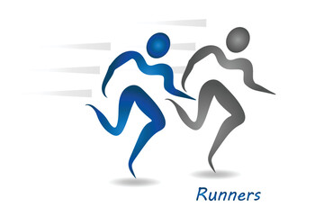 Fototapeta na wymiar Runner competition marathon wellness fitness sport couple together excersicing icon logo graphic illustration vector image design template