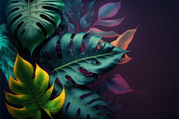 Collection of tropical leaves,foliage plant background. Generative AI.