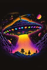 Blacklight UFO Alien Flying Saucer decor