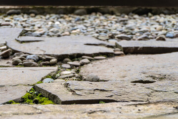 floor of natural stone in the middle of green nature