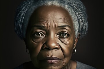 Beautiful studio portrait of a senior black woman looking at the camera. generative AI	