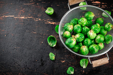 Brussels sprouts in a colander. 