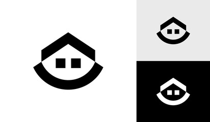House logo with smiling face logo design vector