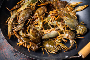 A pot of fresh crayfish. 