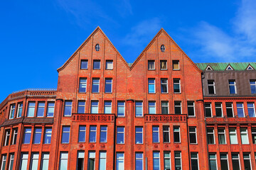 Fototapeta premium Red brick house facade . Germany Hamburg architecture