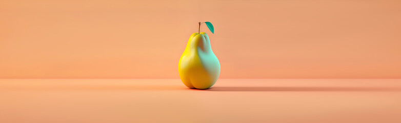 Pear in soft solid orange panoramic background. generative AI