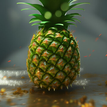 Fruta Ex&oacute;tica Tropical Pi&ntilde;a Efecto 3D Hielo - Exotic Fruit Pineapple Effects 3D Ice - Generative AI